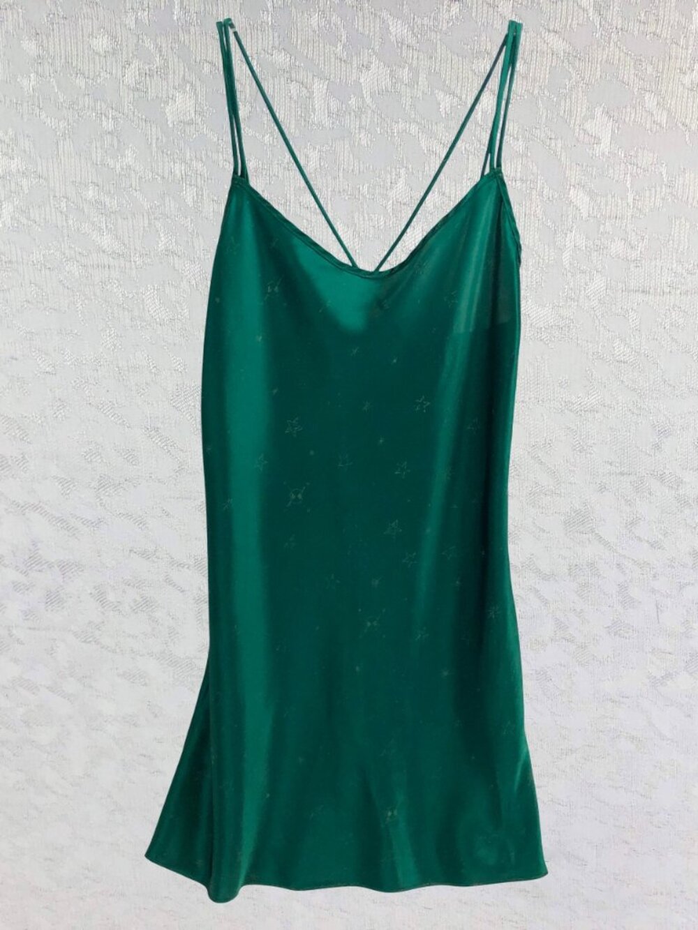 Katherine Bishop Vintage Emerald Green Chemise with Silvery Star Shimmer Size S